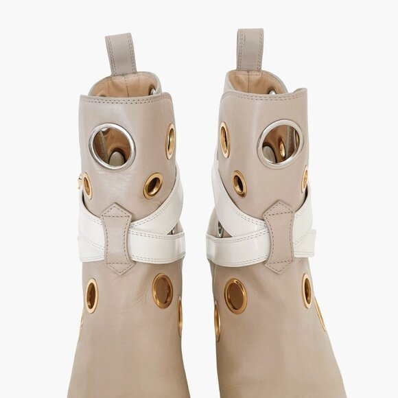 Christian Louboutin Scubabootie Boot EU 37 US 7 Beige Tan Grommet Flat Bootie - Picture 4 of 14